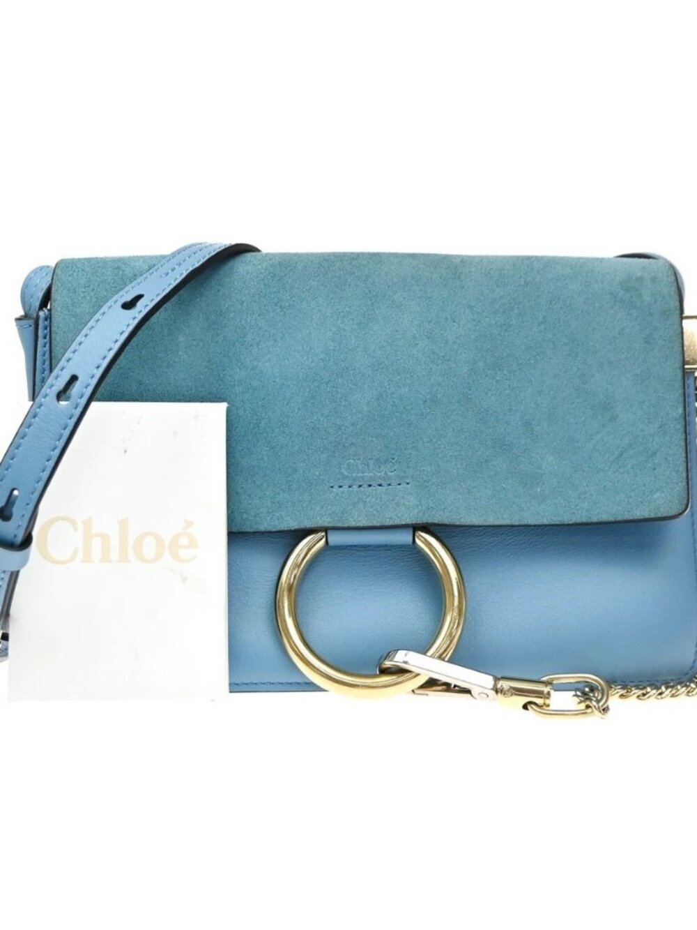 CHLOE Logo Faya Mini Crossbody Shoulder Bag Sueded Leather Blue GHW 38KD494